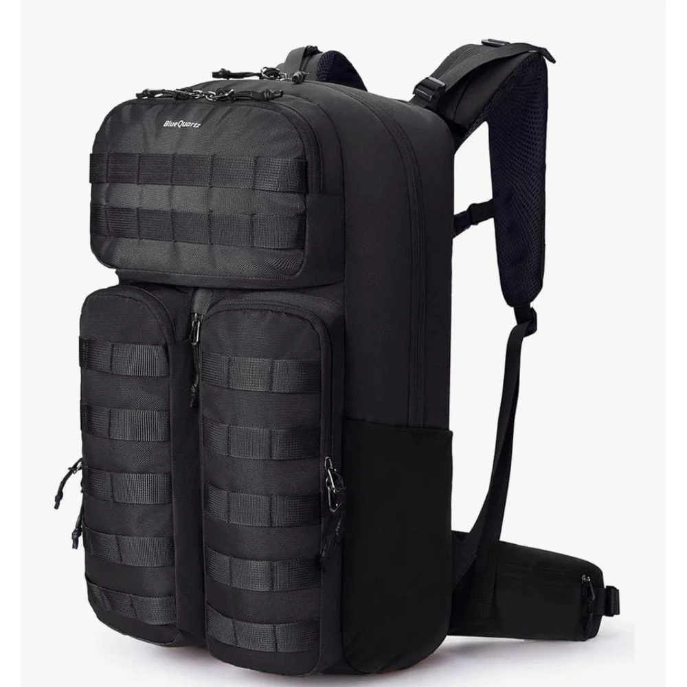 Blue Quartz 40L Tactical Backpack Water Resistant Molle Black Travel Hiking